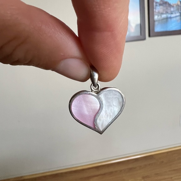 Cute Heart Silver Charm Pink White Color Block - Picture 2 of 8